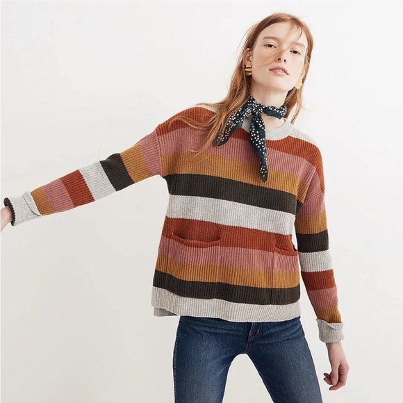 Madewell Pocket Pullover Walton Stripe Retro Sweater Size Medium - Picture 3 of 12